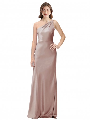 Stretch Satin One Shoulder Open Back Sheath Dusty Pink Prom Dress Canada Factory