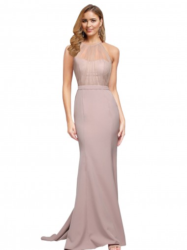Stretch Crepe High Neck Sheath Dusty Pink Prom Dress Canada Factory