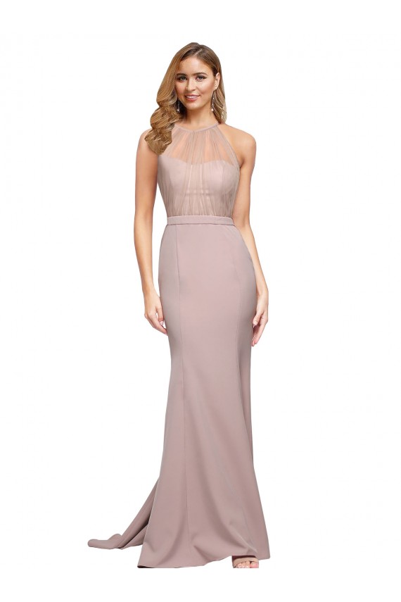 Stretch Crepe High Neck Sheath Dusty Pink Prom Dress Canada Factory