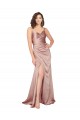Silky Satin V-Neck V-Back Sheath Dusty Pink Black Tie Prom Dress Canada Factory