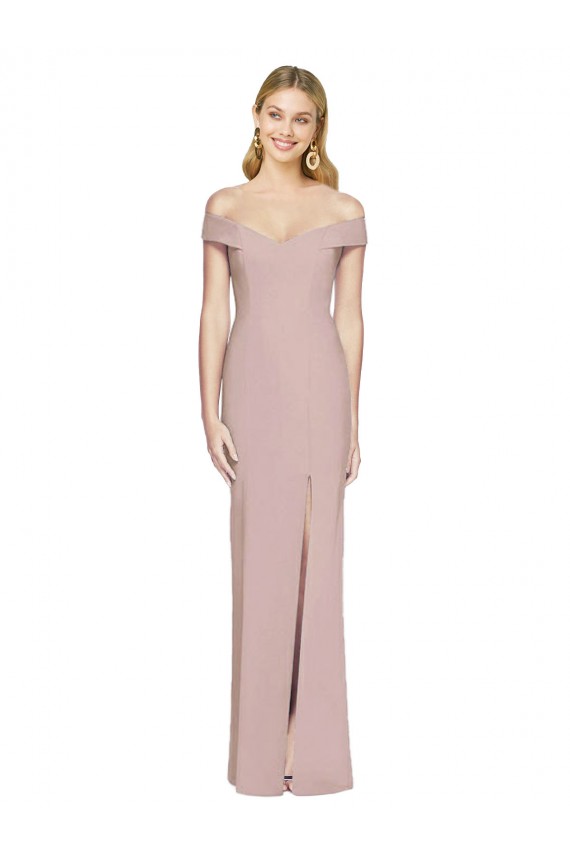Stretch Crepe Off the Shoulder Open Back Trumpet Dusty Pink Prom Dress Canada Factory