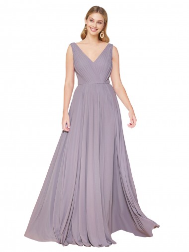 Soft Chiffon High Neck V-Back A-Line Dusty Rose Prom Dress Canada Factory