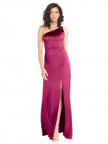 Stretch Satin One Shoulder Open Back A-Line Fuchsia Prom Dress Canada Factory