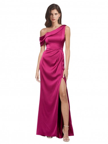 Stretch Satin One Shoulder A-Line Fuchsia Prom Dress Canada Factory