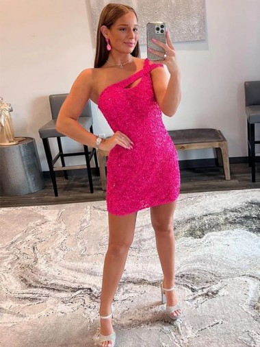 Velvet Sequin One Shoulder Sheath Fuchsia Prom Dresses Canada Factory
