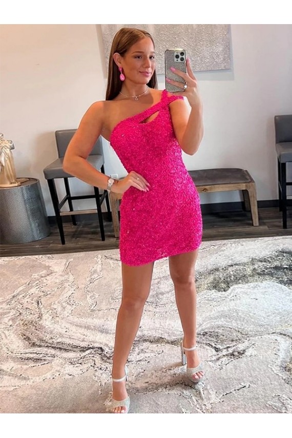 Velvet Sequin One Shoulder Sheath Fuchsia Prom Dresses Canada Factory