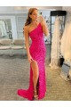 Velvet Sequin One Shoulder Sheath Fuchsia Prom Dress Canada Factory