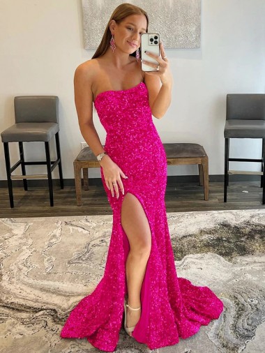 Velvet Sequin Strapless Sheath Fuchsia Prom Dress Canada Factory