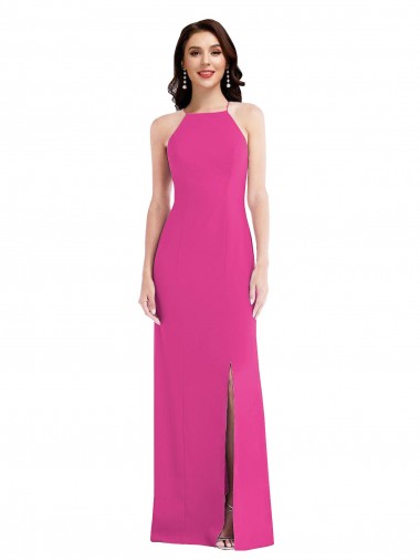 Stretch Crepe High Neck Open Back Trumpet Fuchsia Prom Dress Canada Factory