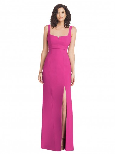 Stretch Crepe Square Neck Low Back Trumpet Fuchsia Prom Dress Canada Factory