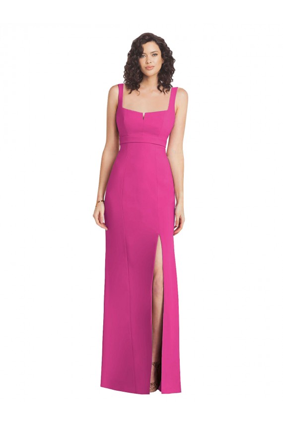 Stretch Crepe Square Neck Low Back Trumpet Fuchsia Prom Dress Canada Factory