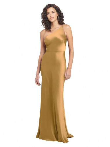 Stretch Satin One Shoulder A-Line Gold Prom Dress Canada Factory