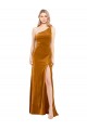 Stretch Velvet One Shoulder A-Line Gold Prom Dress Canada Factory