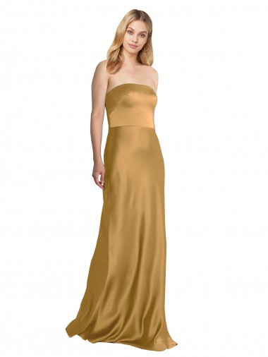 Stretch Satin Strapless A-Line Gold Prom Dress Canada Factory