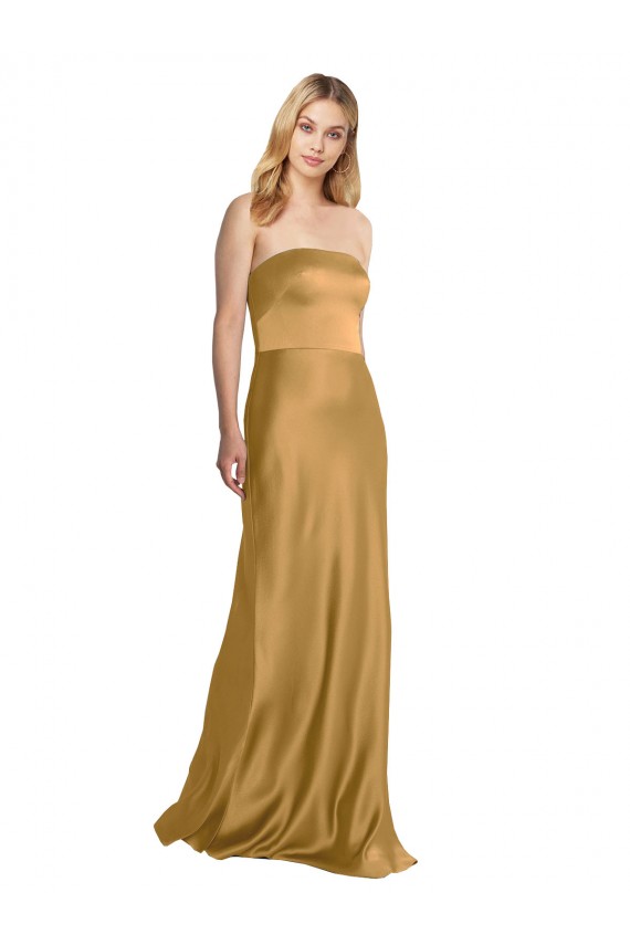 Stretch Satin Strapless A-Line Gold Prom Dress Canada Factory