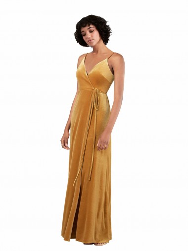 Stretch Velvet V-Neck V-Back Column Gold Black Tie Prom Dress Canada Factory
