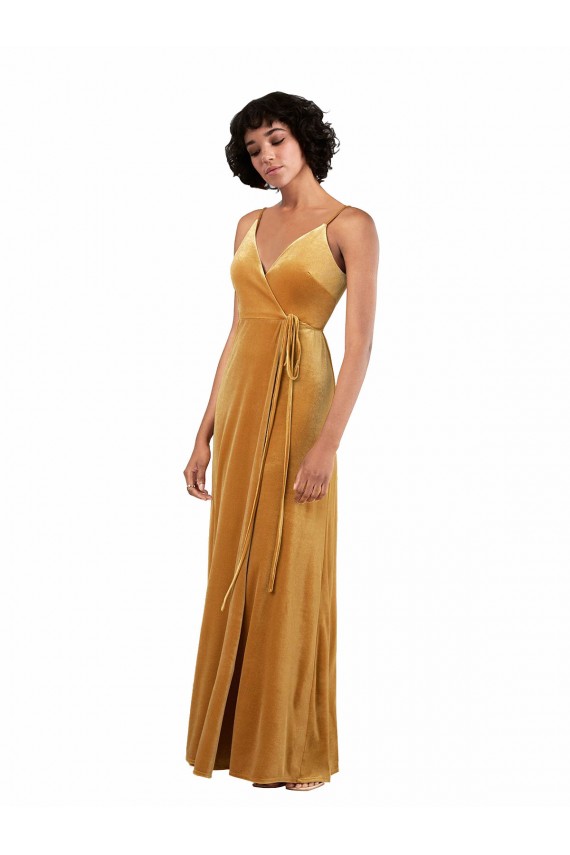 Stretch Velvet V-Neck V-Back Column Gold Black Tie Prom Dress Canada Factory