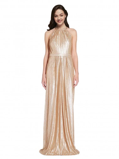 Sequin High Neck Sheath Gold Prom Dress Canada Factory