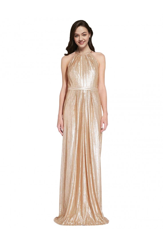 Sequin High Neck Sheath Gold Prom Dress Canada Factory