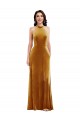 Stretch Velvet High Neck Keyhole Back Trumpet Gold Prom Dress Canada Factory
