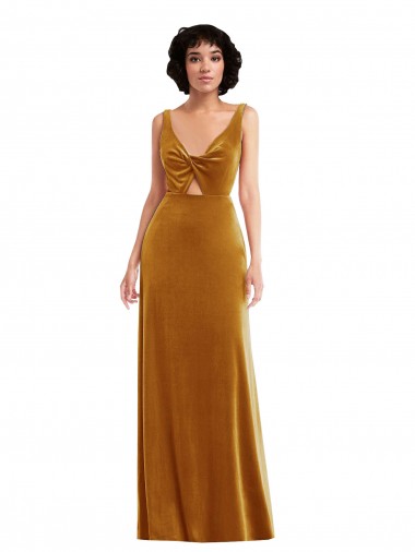 Stretch Velvet V-Neck V-Back Trumpet Gold Prom Dress Canada Factory