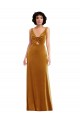 Stretch Velvet V-Neck V-Back Trumpet Gold Prom Dress Canada Factory