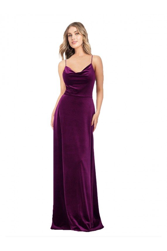 Stretch Velvet V-Neck Open Back A-Line Grape Prom Dress Canada Factory