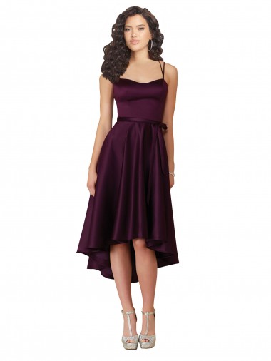 Satin Scoop Neck Neck Open Back A-Line Grape High Low Prom Dress Canada Factory