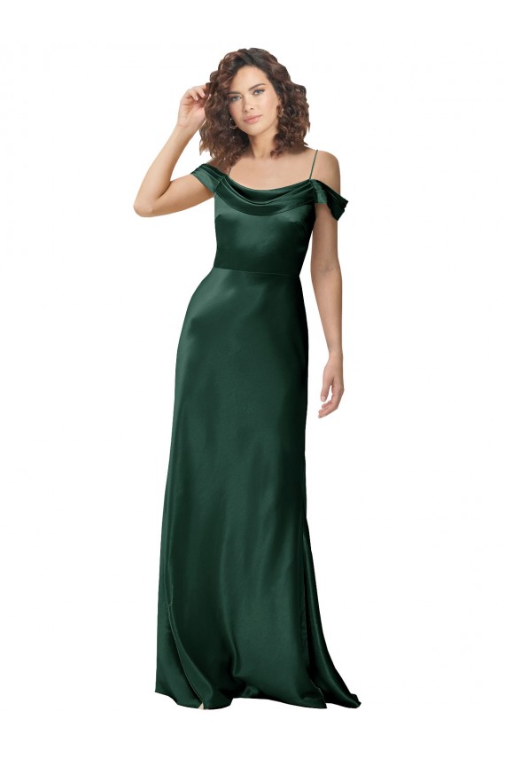 Stretch Satin Spaghetti Straps V-Back A-Line Hunter Prom Dress Canada Factory