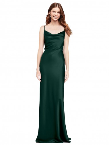 Stretch Satin Cowl Neck V-Back Sheath Hunter Black Tie Prom Dress Canada Factory