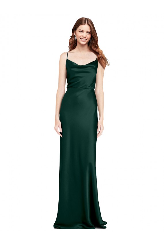 Stretch Satin Cowl Neck V-Back Sheath Hunter Black Tie Prom Dress Canada Factory