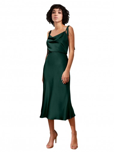 Stretch Satin Cowl Neck Sheath Hunter Black Tie Prom Dress Canada Factory