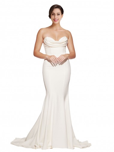 Stretch Satin Strapless Low Back Mermaid Ivory Prom Dress Canada Factory