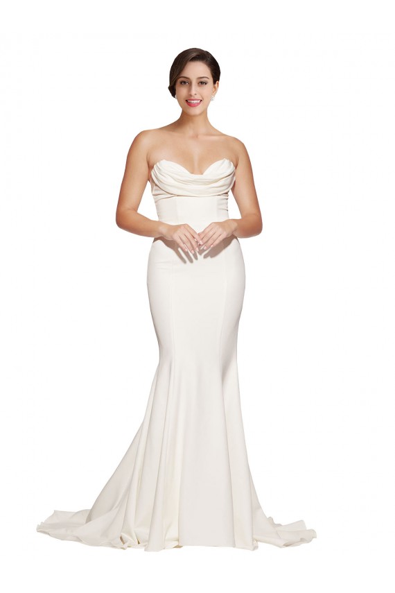 Stretch Satin Strapless Low Back Mermaid Ivory Prom Dress Canada Factory