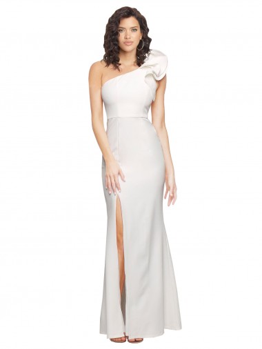 Stretch Crepe One Shoulder Sheath Ivory Long Prom Dress Canada Factory