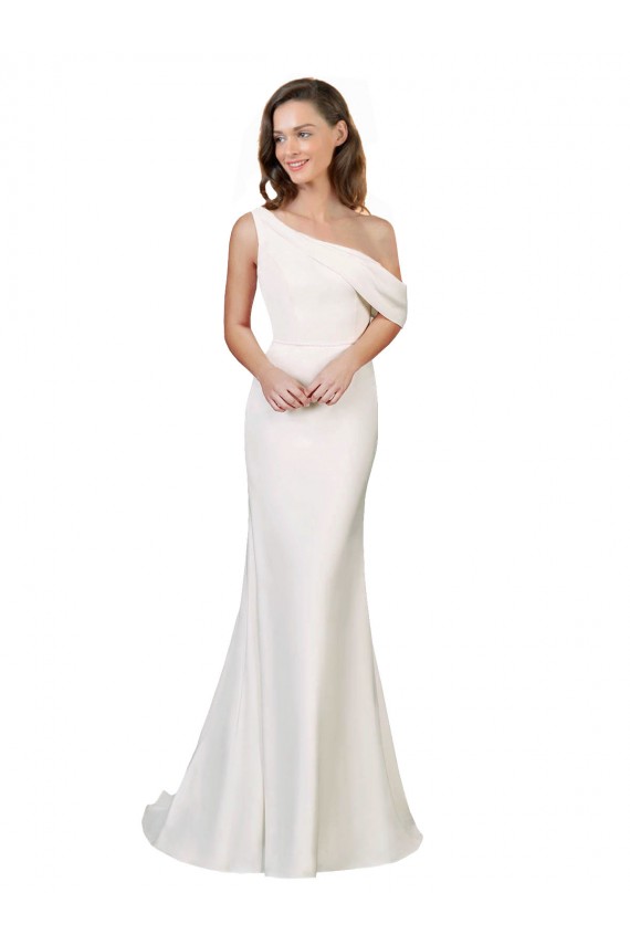 Stretch Crepe One Shoulder Sheath Ivory Prom Dress Canada Factory