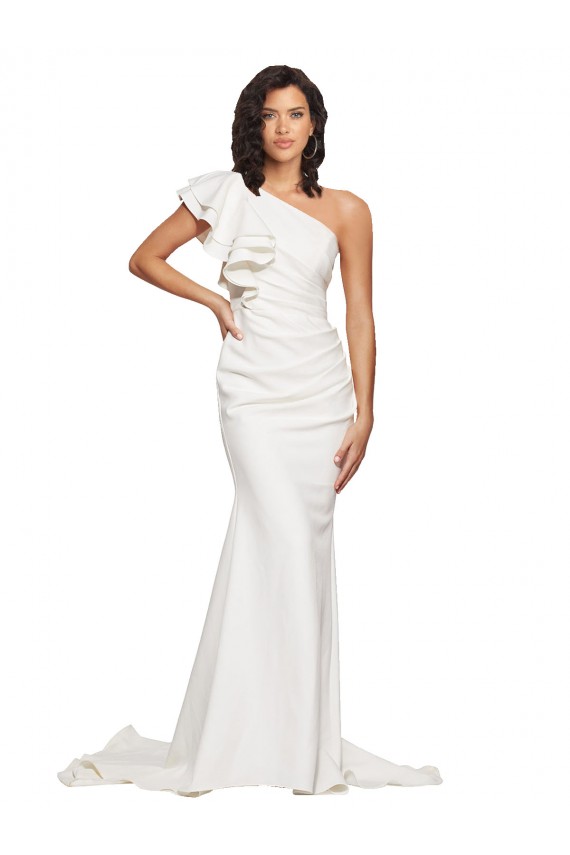 Stretch Crepe One Shoulder Sheath Ivory Sweep Train Prom Dress Canada Factory