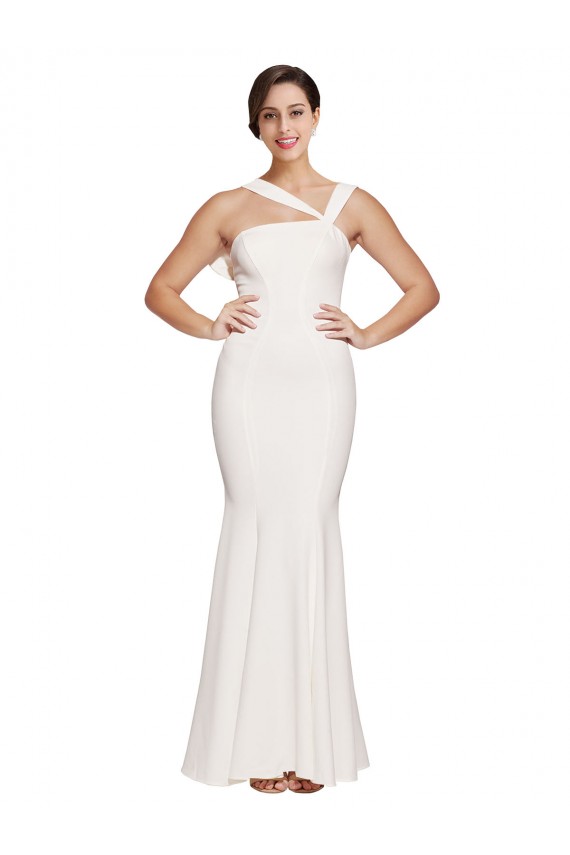 Stretch Crepe Square Neck Low Back Sheath Ivory Long Prom Dress Canada Factory