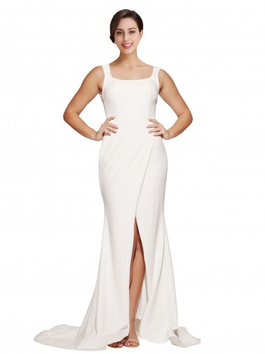 Stretch Crepe Square Neck Low Back Sheath Ivory Prom Dress Canada Factory