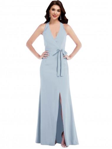 Stretch Crepe V-Neck Open Back A-Line Light Sky Blue Prom Dress Canada Factory
