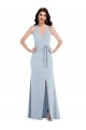 Stretch Crepe V-Neck Open Back A-Line Light Sky Blue Prom Dress Canada Factory
