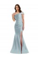 Silky Satin One Shoulder Mermaid Light Sky Blue Prom Dress Canada Factory