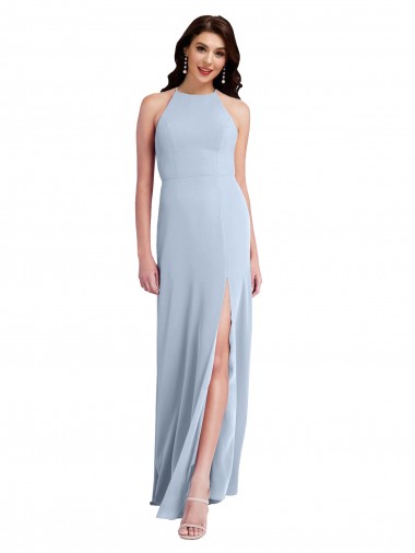 Stretch Crepe High Neck Open Back Sheath Light Sky Blue Prom Dress Canada Factory