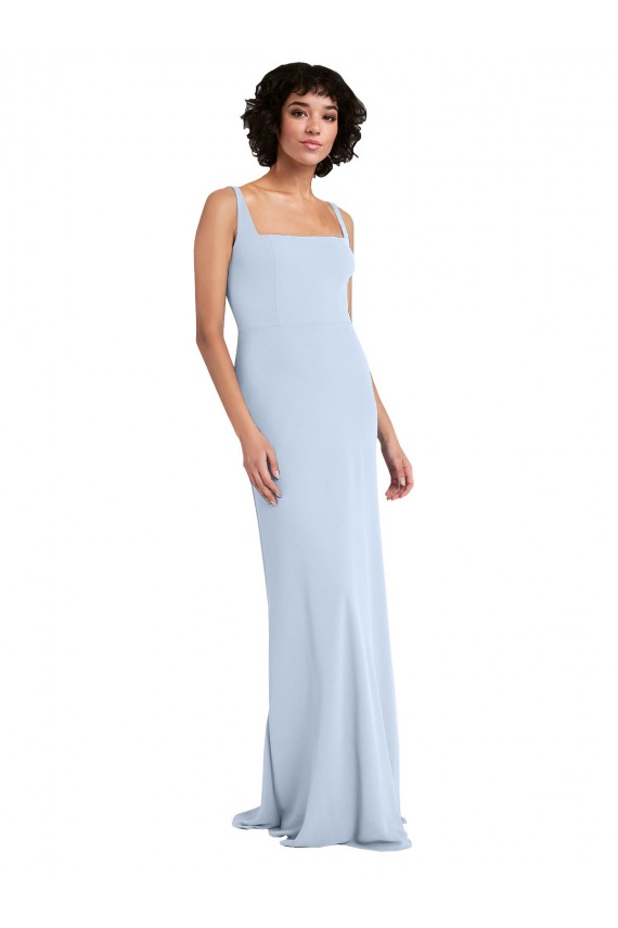 Stretch Crepe Square Neck Sheath Light Sky Blue Prom Dress Canada Factory