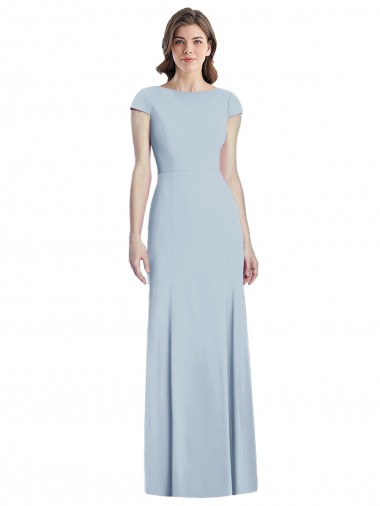 Stretch Crepe Bateau Neck Open Back Trumpet Light Sky Blue Prom Dress Canada Factory