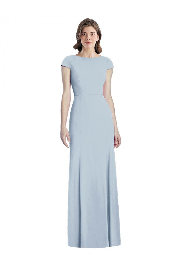 Stretch Crepe Bateau Neck Open Back Trumpet Light Sky Blue Prom Dress Canada Factory
