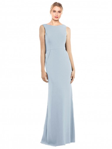 Stretch Crepe Bateau Neck Backless Trumpet Light Sky Blue Prom Dress Canada Factory