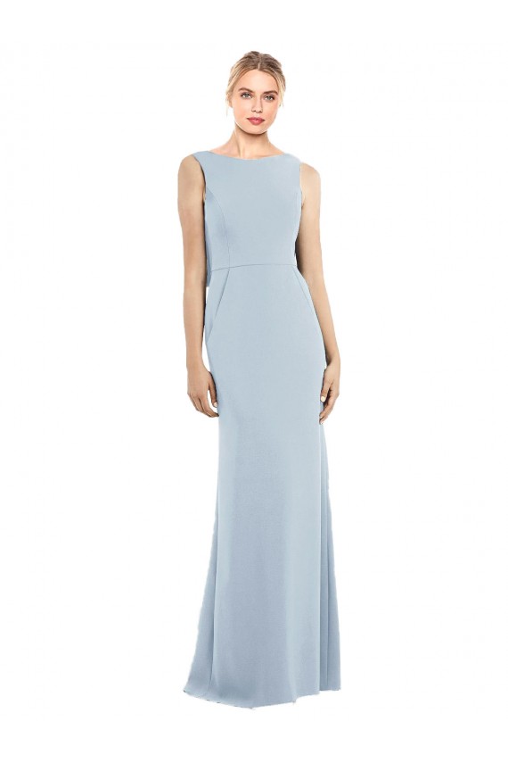 Stretch Crepe Bateau Neck Backless Trumpet Light Sky Blue Prom Dress Canada Factory