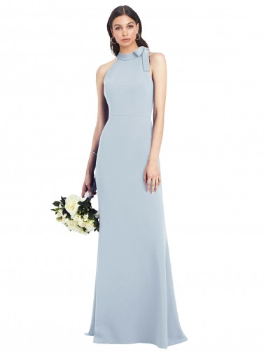 Stretch Crepe High Neck Open Back Trumpet Light Sky Blue Long Prom Dress Canada Factory