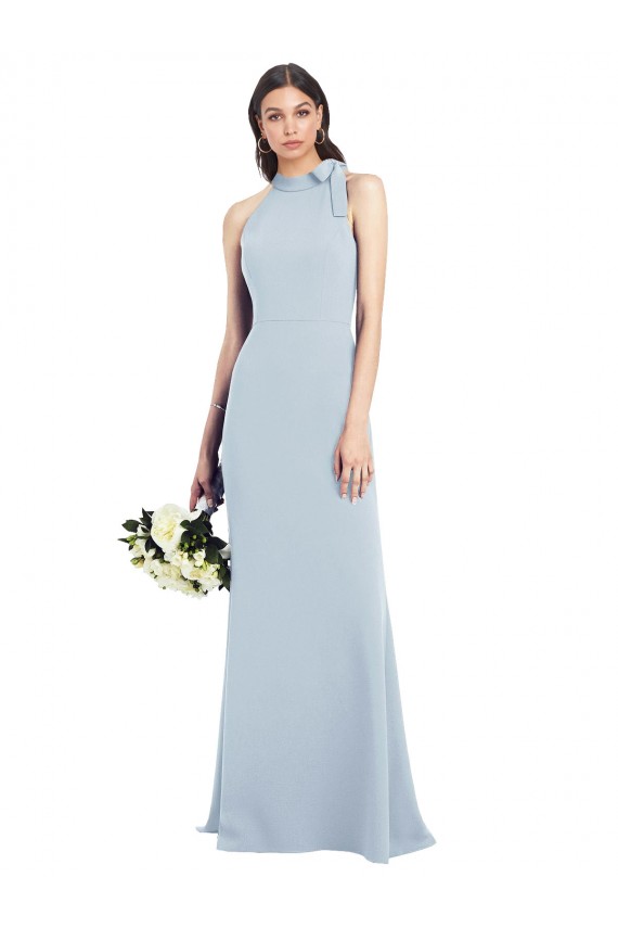 Stretch Crepe High Neck Open Back Trumpet Light Sky Blue Long Prom Dress Canada Factory